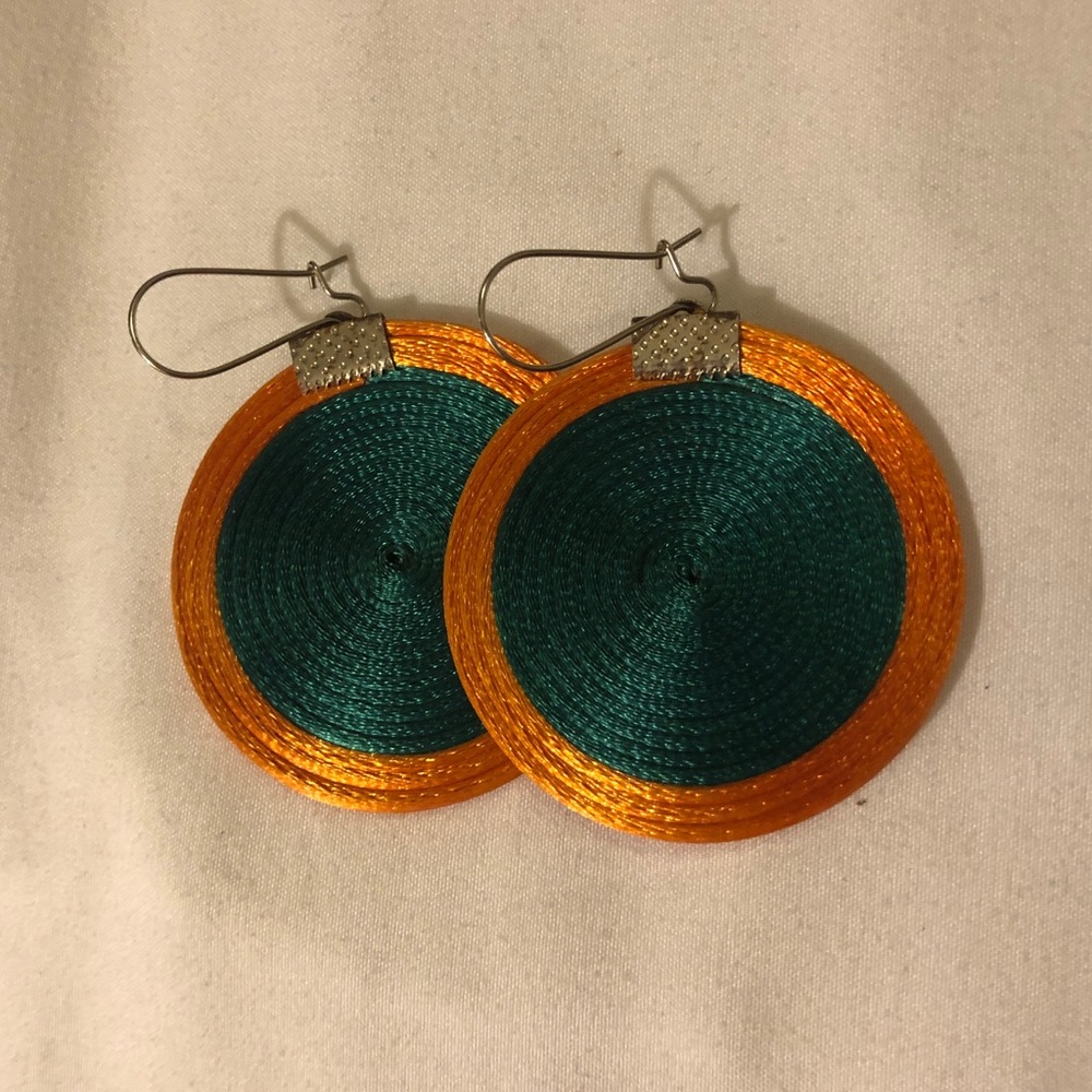 Orange and Green, Round, Chilean Earrings